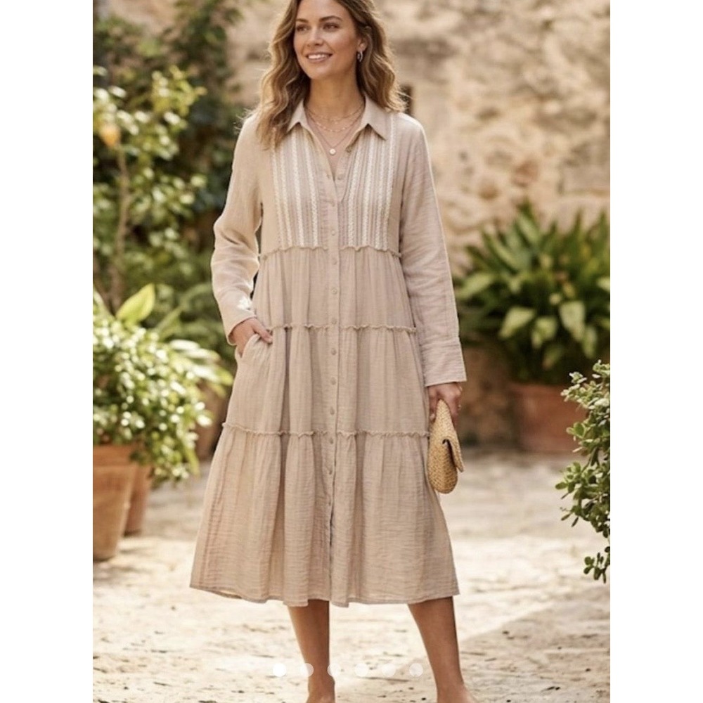 Sundance Enchanted Days pintuck tiered midi dress L 100% Cotton Cottage Core - Picture 14 of 14